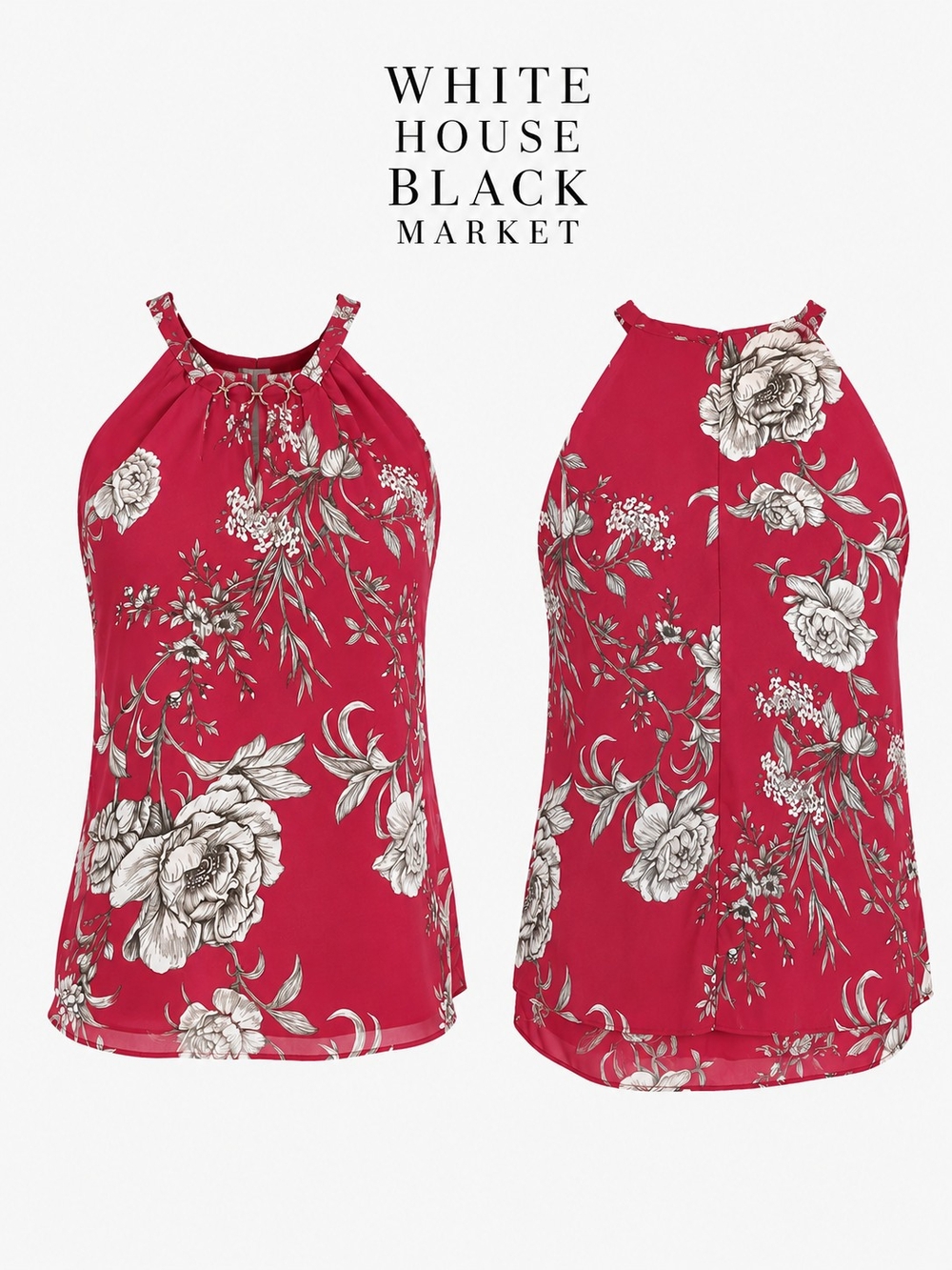 White House Black Market Floral Halter Top Size 10 |  Chiffon |Like New - Picture 3 of 8